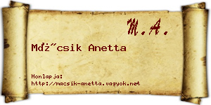 Mácsik Anetta névjegykártya